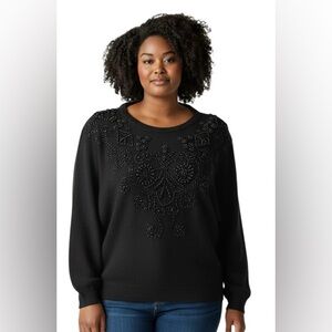 VTG ViVien Forest Lambswool/Angora Beaded Embellished Sweater Sz L Black Cozy